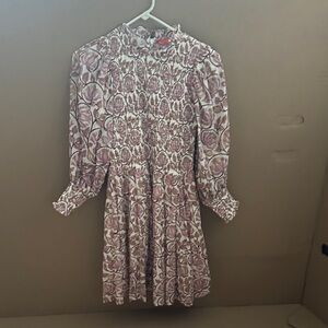 Oliphant Pink Floral Smocked Long-Sleeve Mini Dress